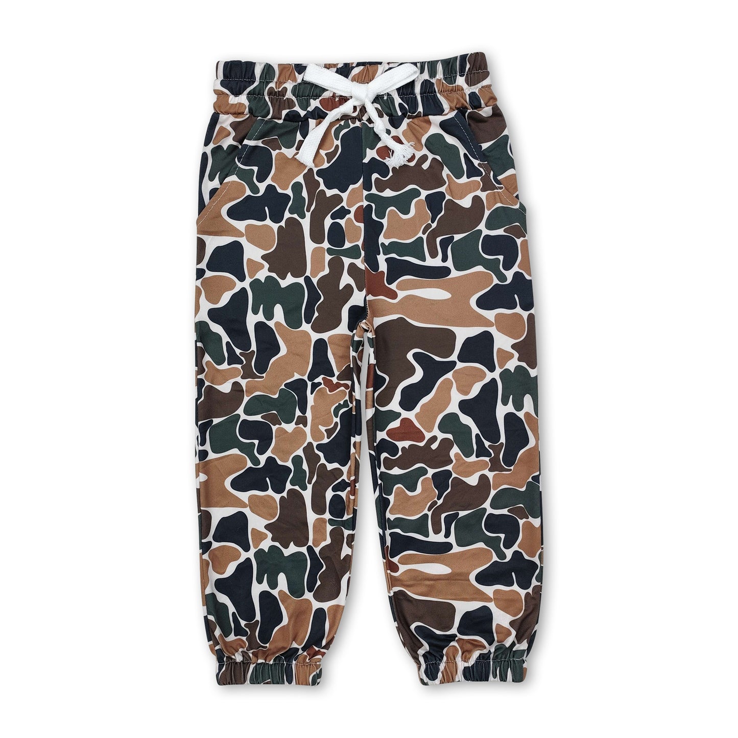 Brown camo pockets elastic waist boys hunting pants