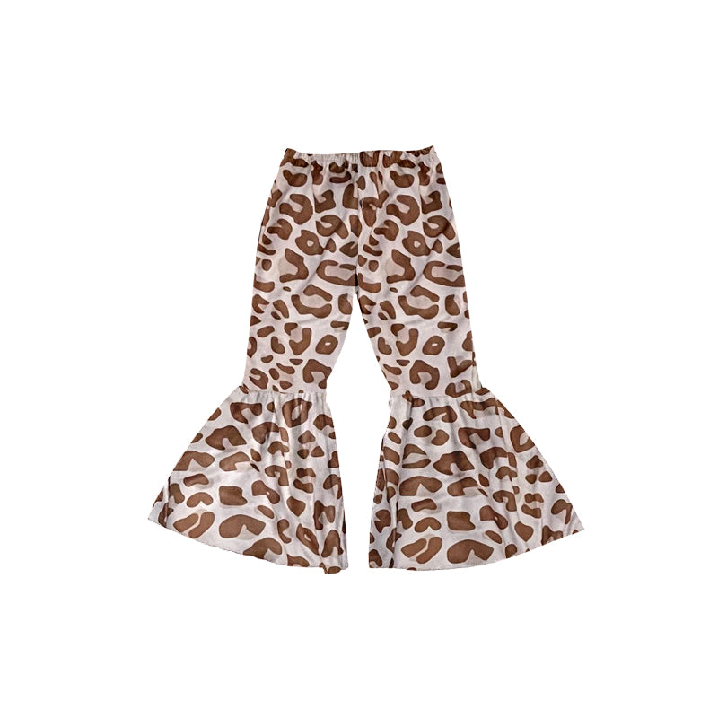 Khaki leopard kids girls bell bottom pants