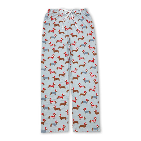 Christmas hat dog print adult men sleepwear bottom pants