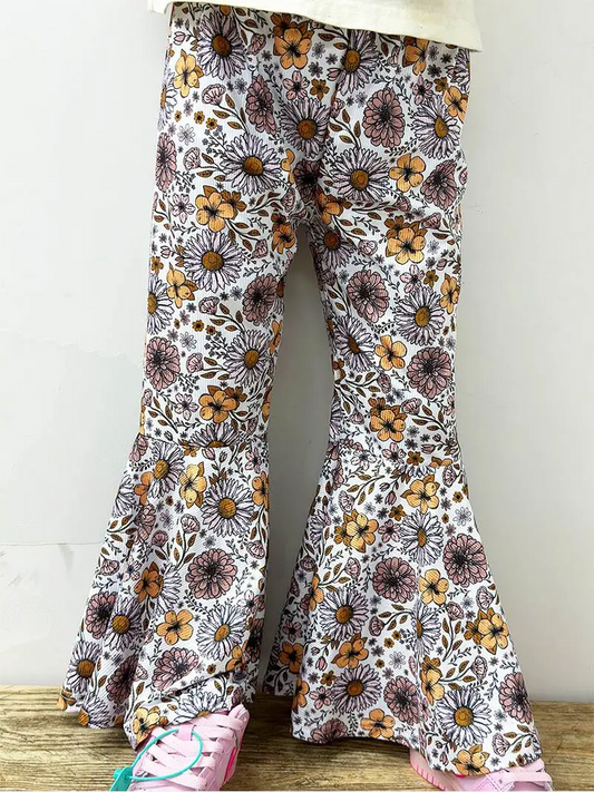 Brown floral kids girls bell bottom pants