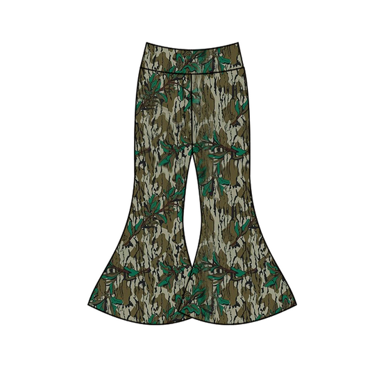 Bottomland camo leaves adult women yoga bell bottom pants