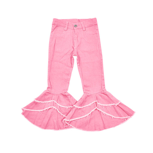 Pink high low ruffle denim pants baby girls jeans
