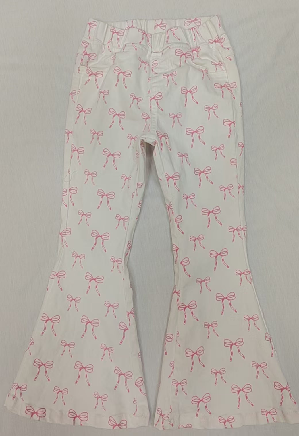 White pink bow denim pants kids girls jeans