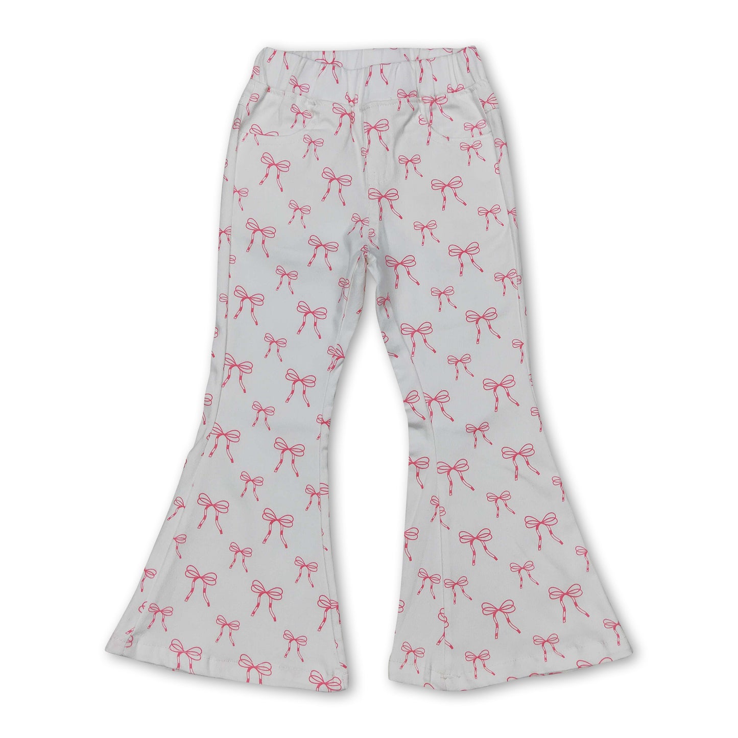 White pink bow denim pants kids girls jeans