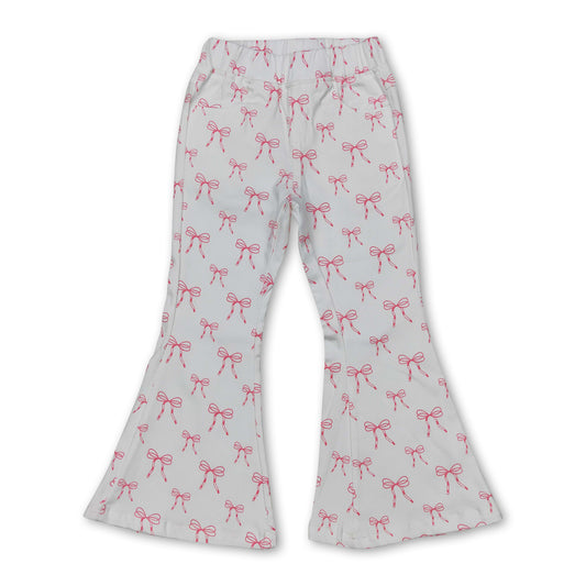 White pink bow denim pants kids girls jeans