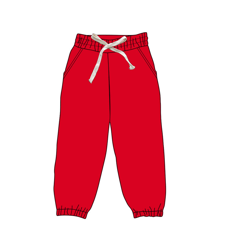 Red pockets elastic adult women joggers