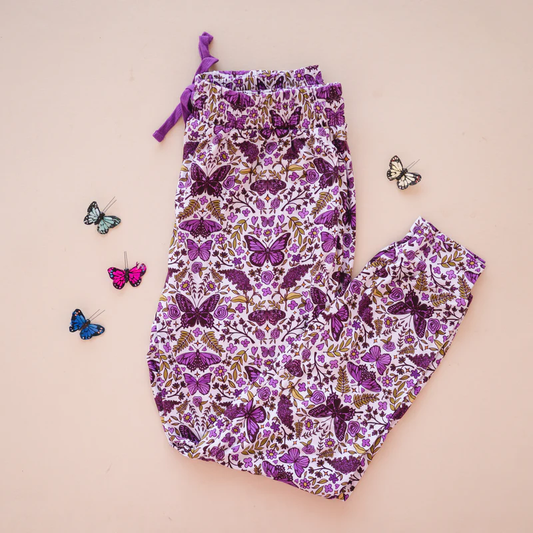 Purple butterfly floral adult women pants