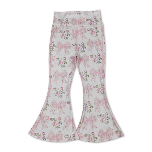 Light pink bow floral baby girls yoga bell bottom pants