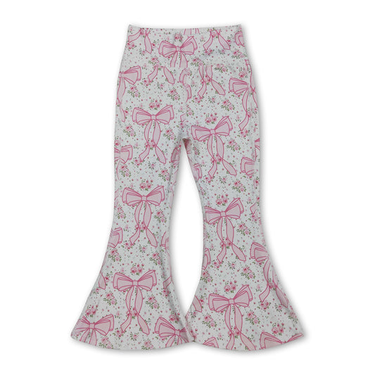 Pink floral bow baby girls bell bottom yoga pants