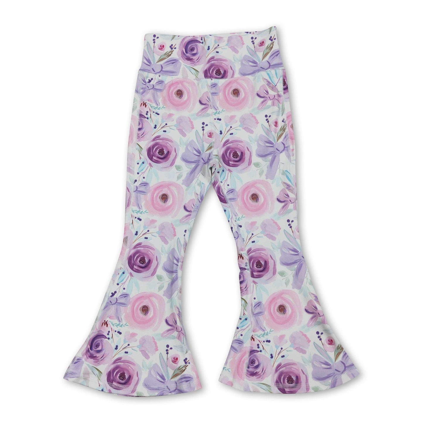 Lavender bow floral baby girls bell bottom yoga pants