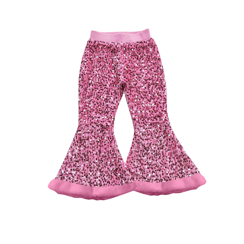 Pink sequin lining fur bottoms baby girls pants