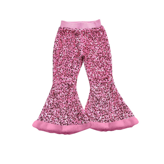 Pink sequin lining fur bottoms baby girls pants
