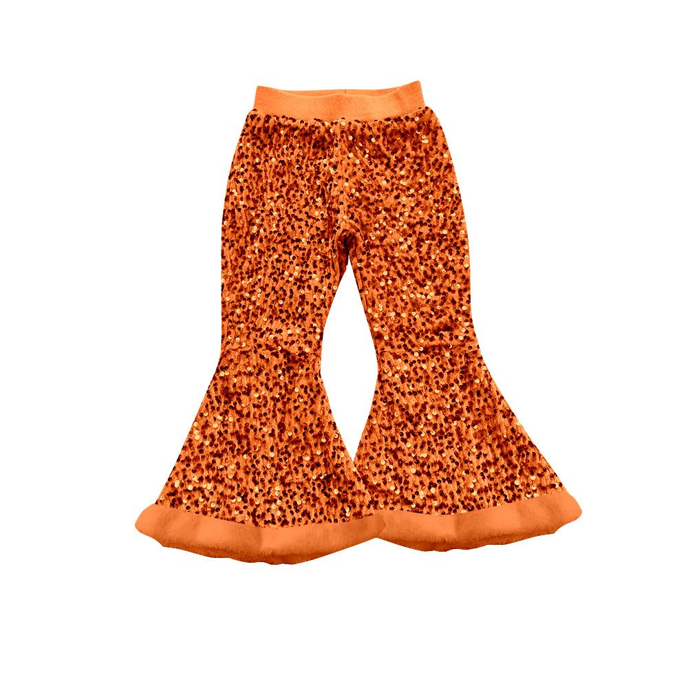Orange sequin lining fur bottoms baby girls pants
