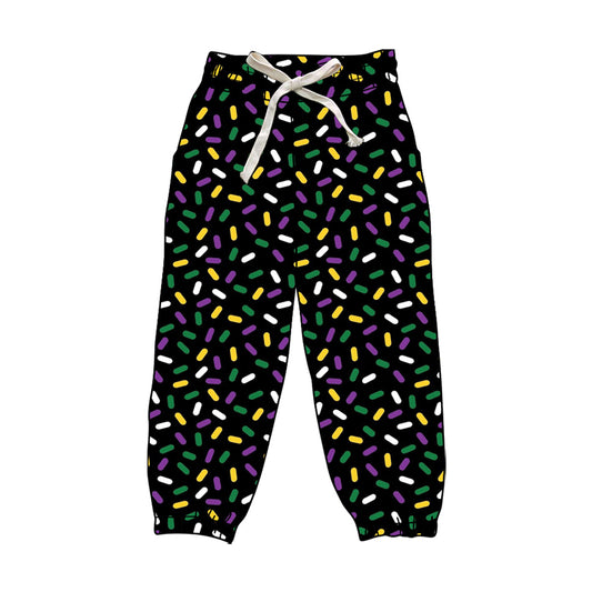 Purple yellow green ice cream sprinkle women Mardi Gras pants
