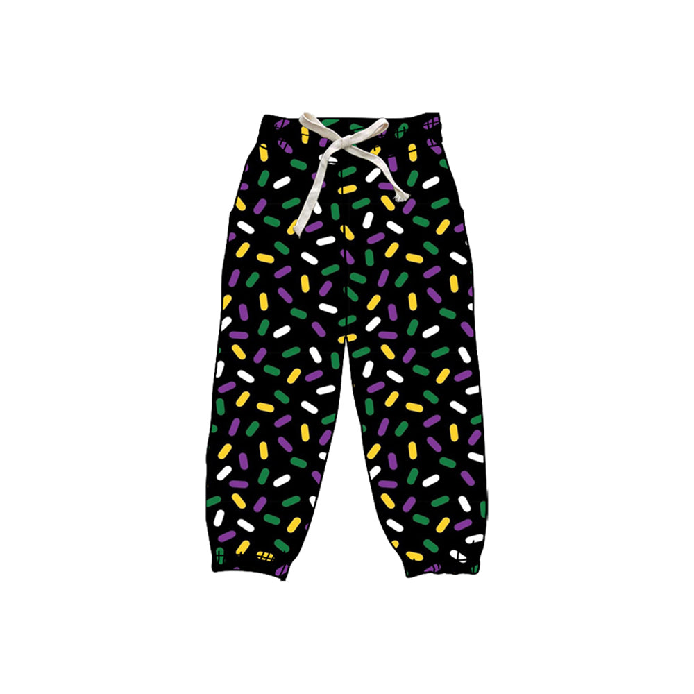 Purple yellow green ice cream sprinkle kids Mardi Gras pants