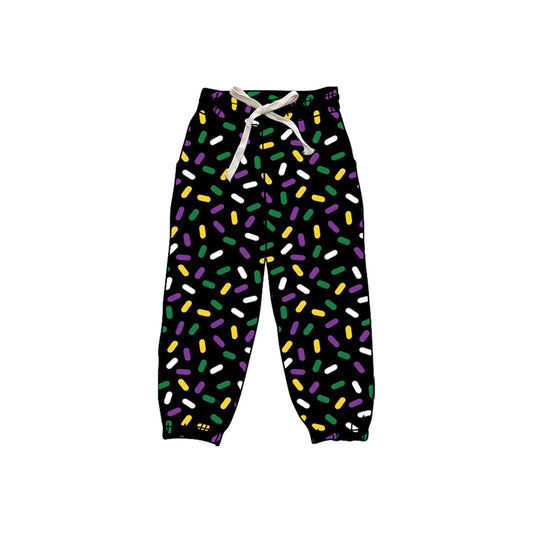 Purple yellow green ice cream sprinkle kids Mardi Gras pants