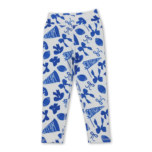 Blue bow football go team baby girls yoga leggings