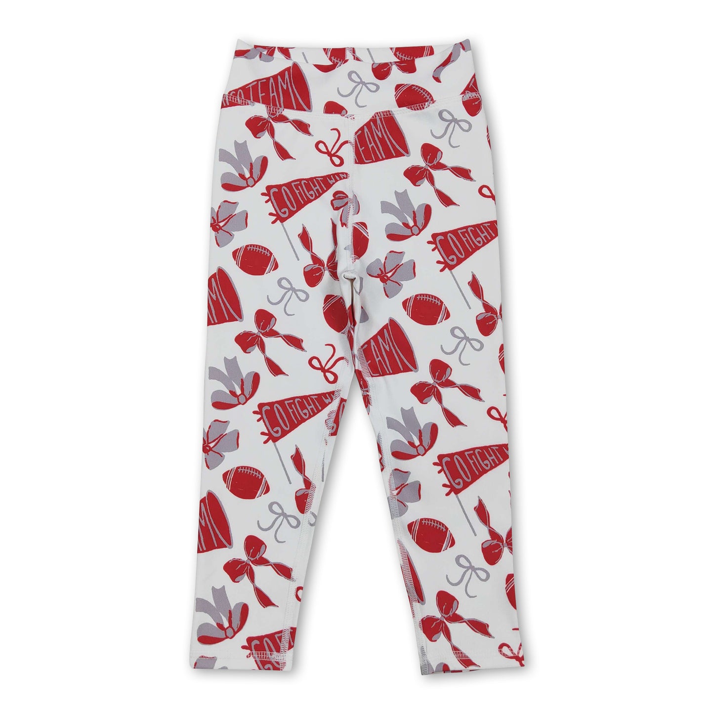 Red grey bow football go team baby girls yoga leggings