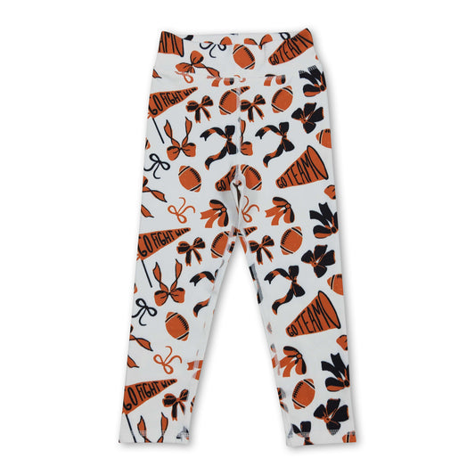 Orange bow football go team baby girls yoga leggings