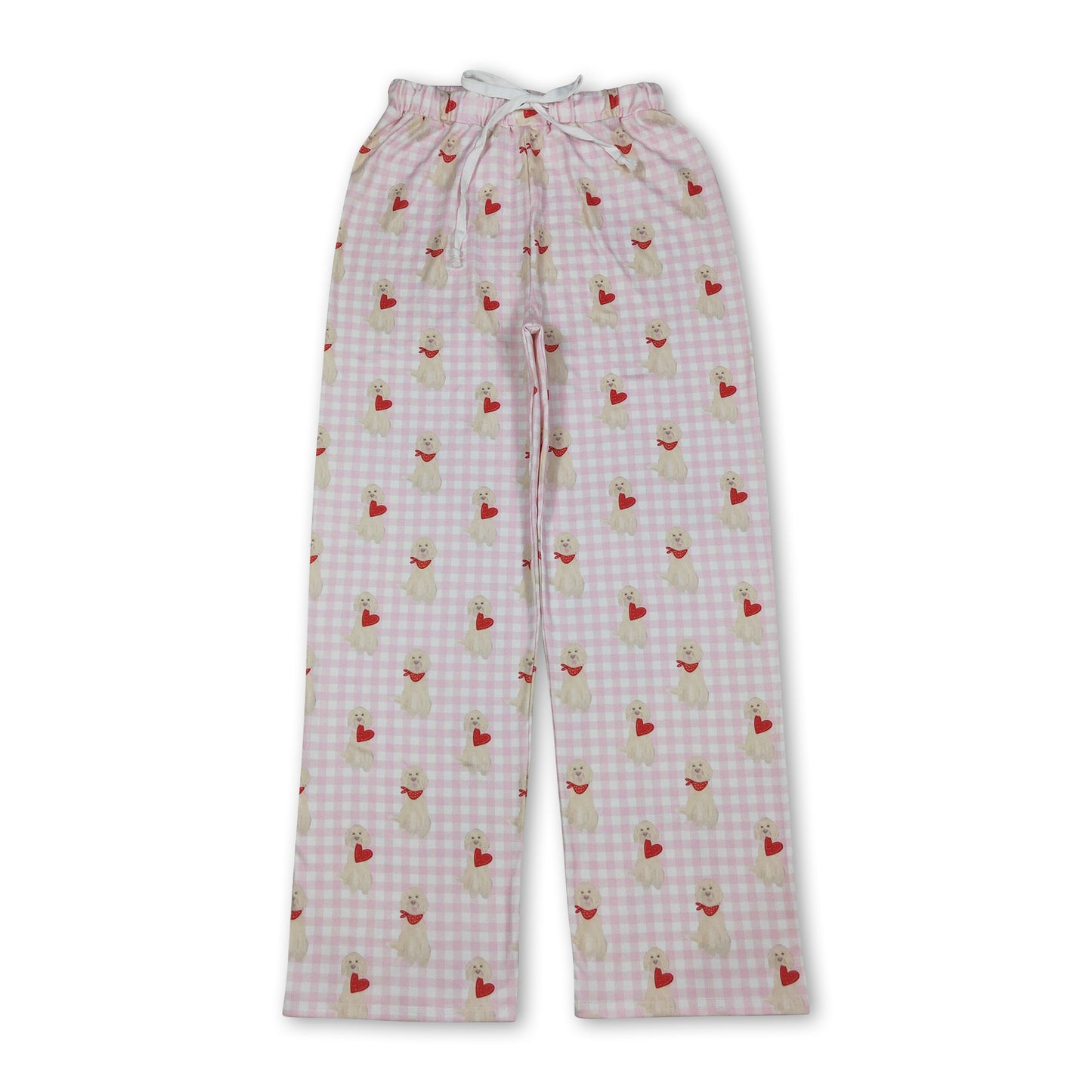Dog heart plaid adult women valentine's day pants