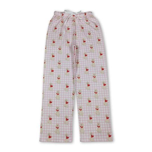 Dog heart plaid adult women valentine's day pants