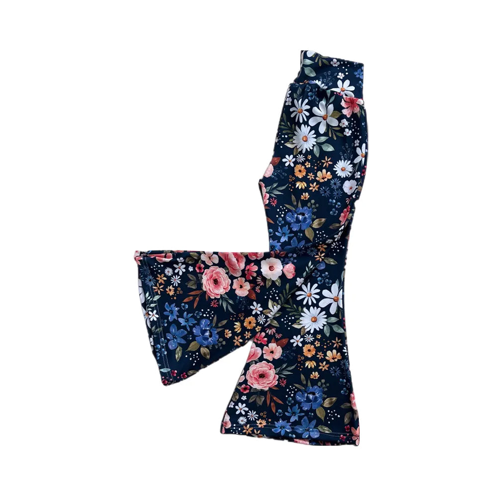 navy flowers baby kids elastic waist pants