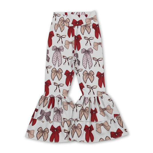 pink red bows kids girls bell bottom yoga pants