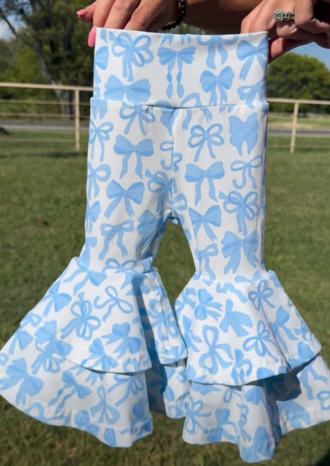 blue bow kids girls yoga pants