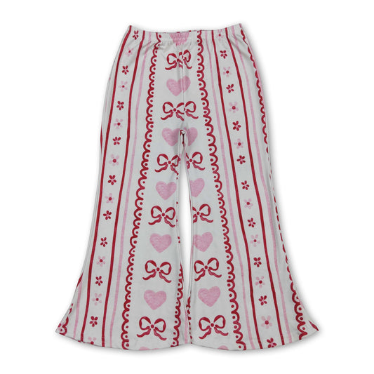 pink bows heart baby kids elastic waist pants