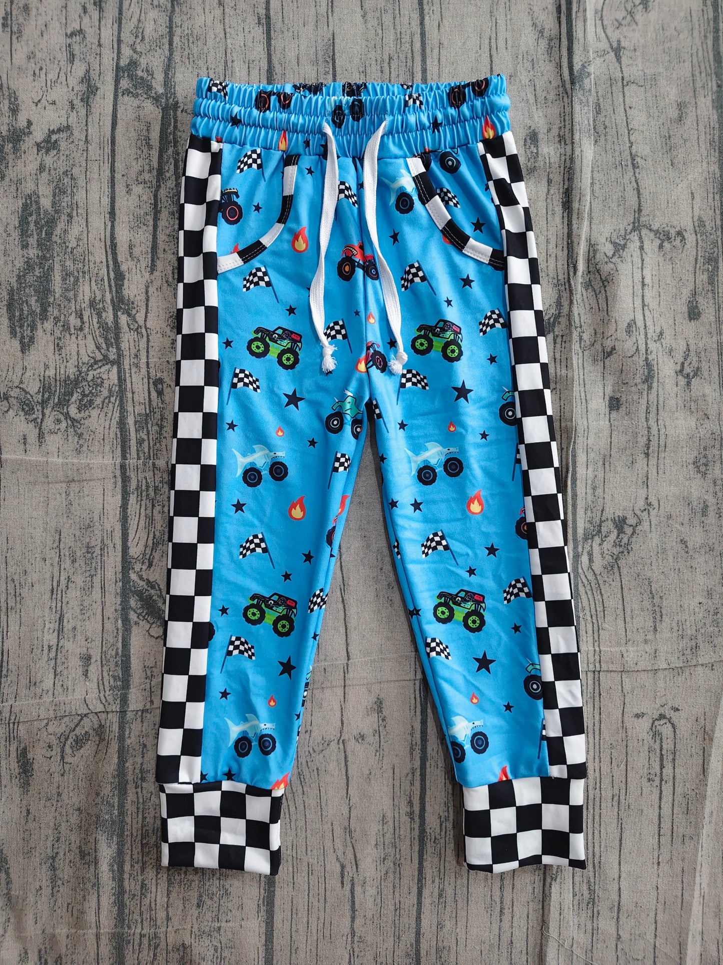 Black plaid blue trucks kids boys pants