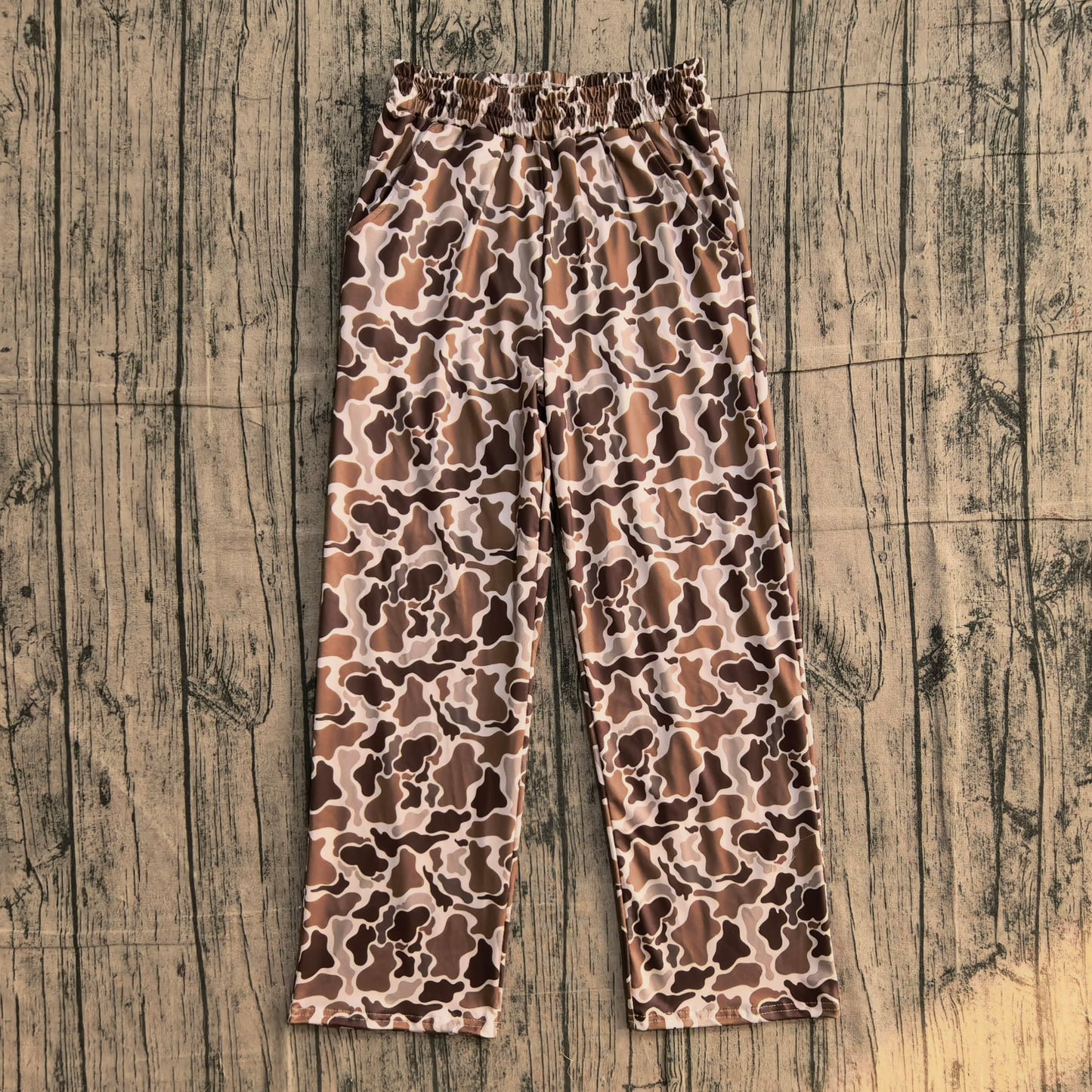 Elastic waist pockets camo adult women pants