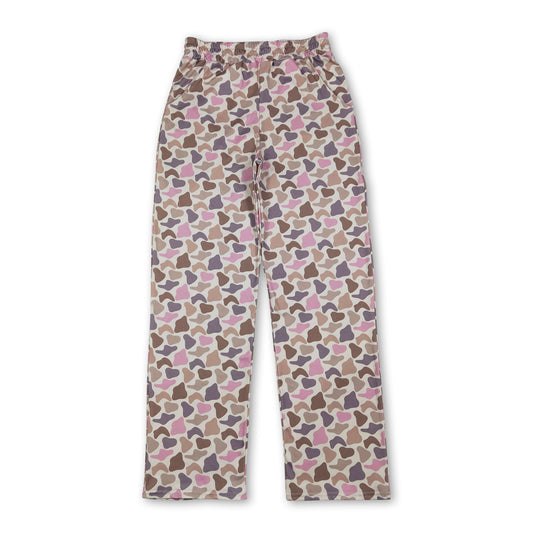 Pink brown camo elastic waist adult women pants