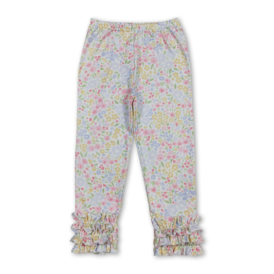 Pink yellow floral kids girls icing ruffle pants
