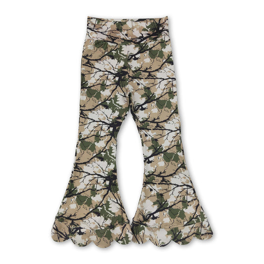 Green camo kids girls scallop bell bottom pants