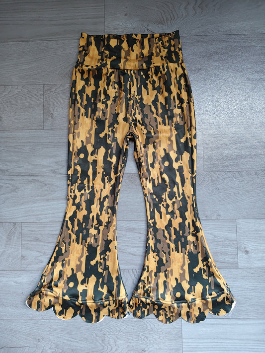 High waist camo scallop kids girls flare pants
