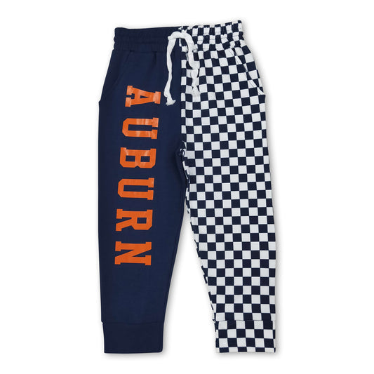 Navy plaid patchwork kids boys team pants