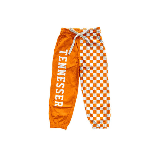 Orange T plaid patchwork kids boys team pants