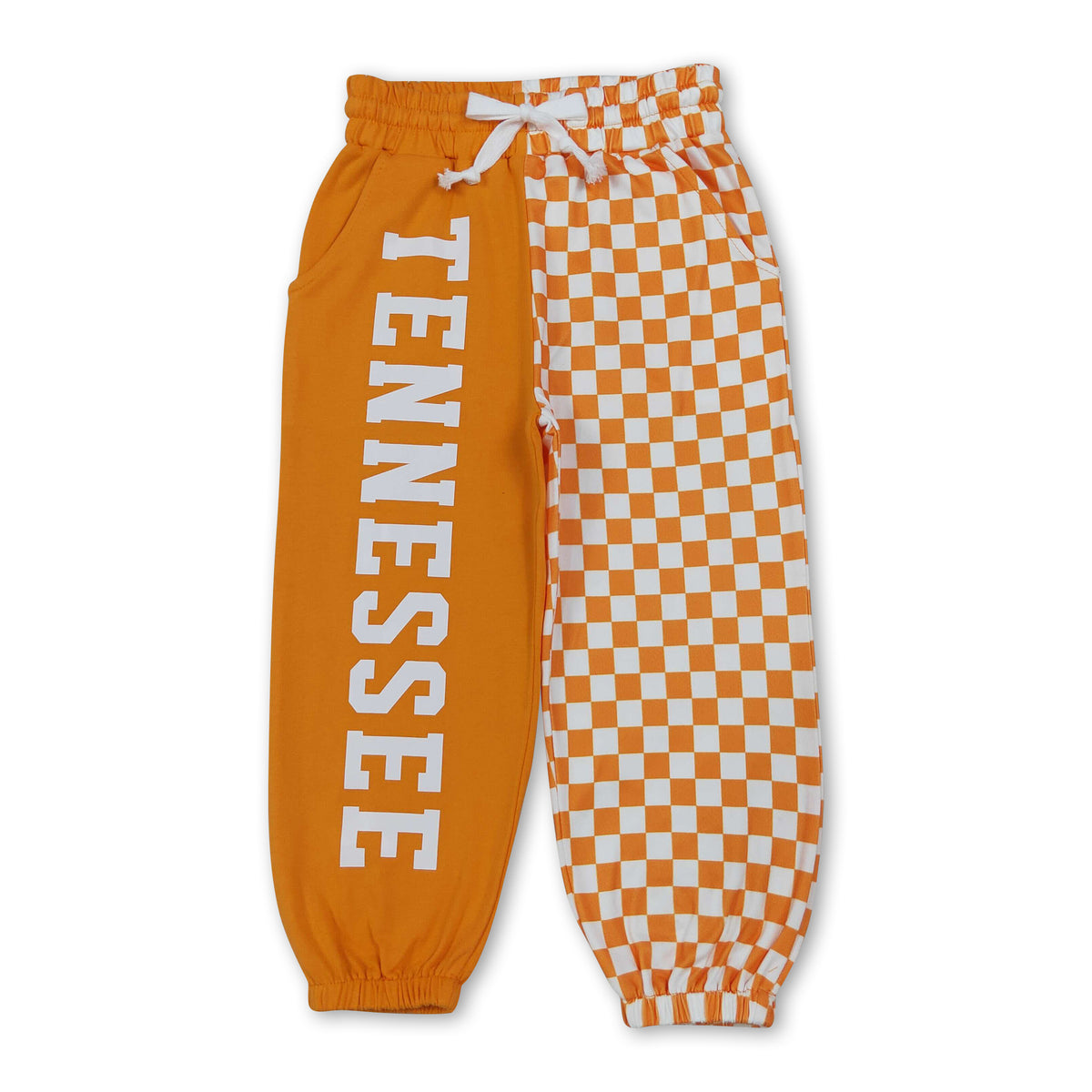 Orange T plaid patchwork kids boys team pants