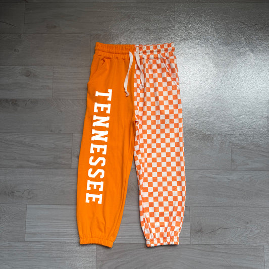 Orange T plaid patchwork kids boys team pants