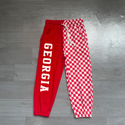 Red G plaid patchwork kids boys team pants