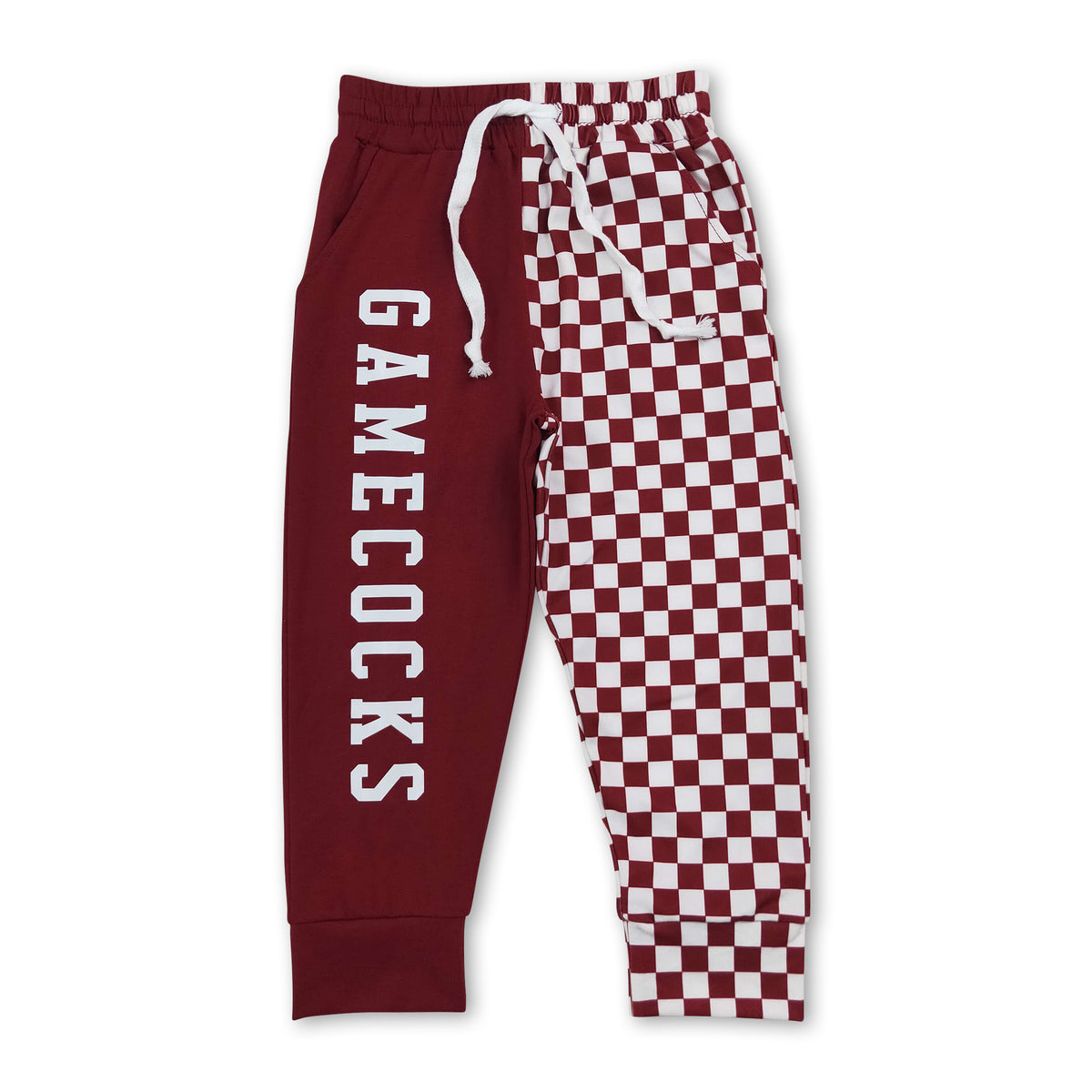 Maroon plaid patchwork kids boys team pants