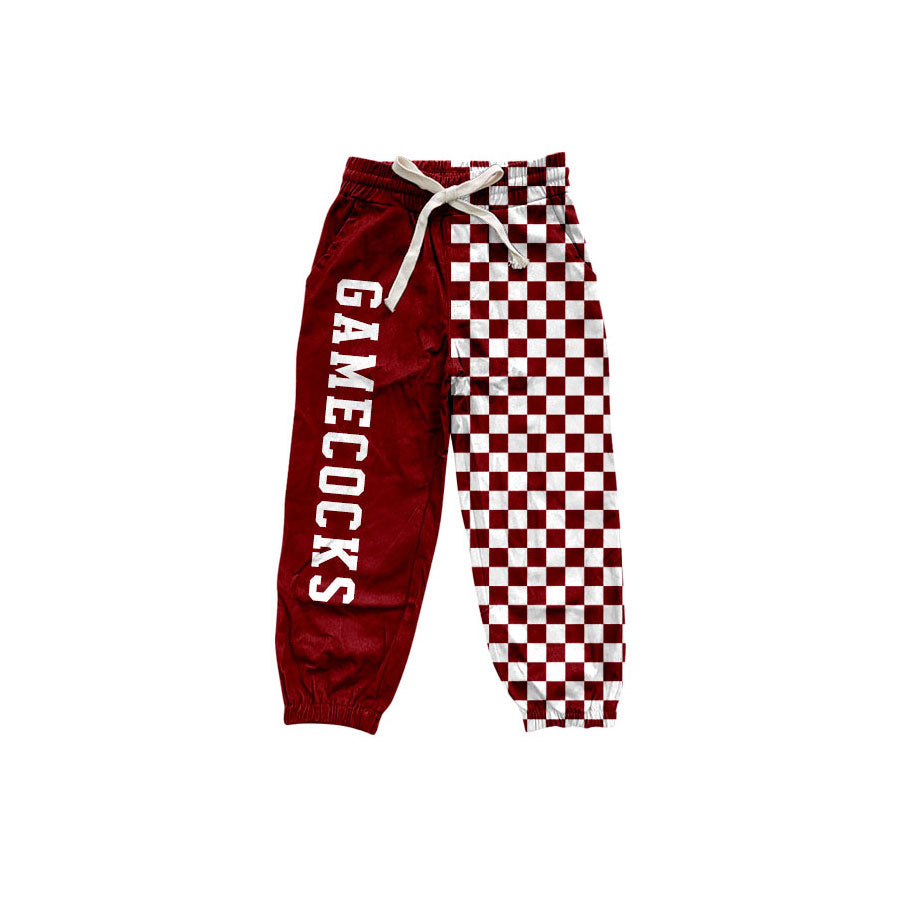 Maroon plaid patchwork kids boys team pants