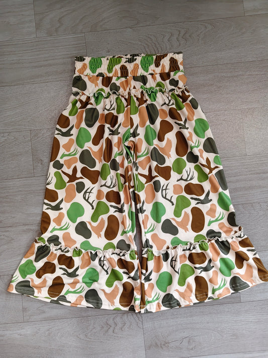 Deer green camo patchwork girls ruffle pants