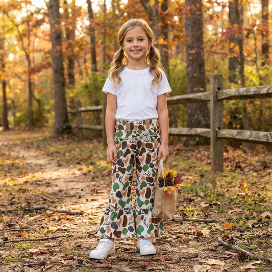 Deer green camo patchwork girls ruffle pants