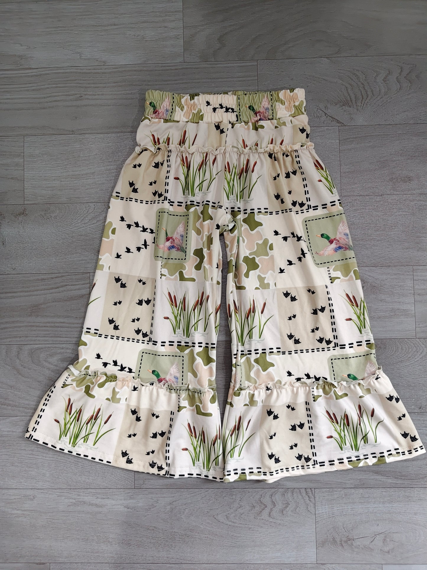 Duck camo patchwork kids girls ruffle pants