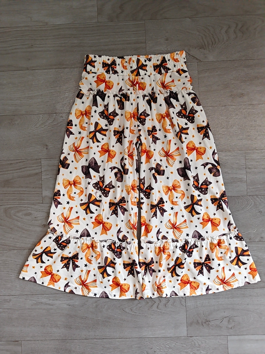 Orange black bow patchwork girls Halloween ruffle pants