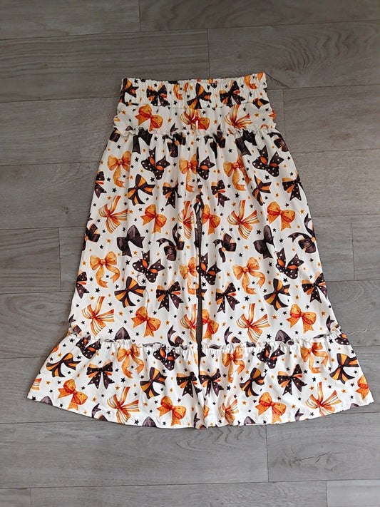 Orange black bow patchwork girls Halloween ruffle pants