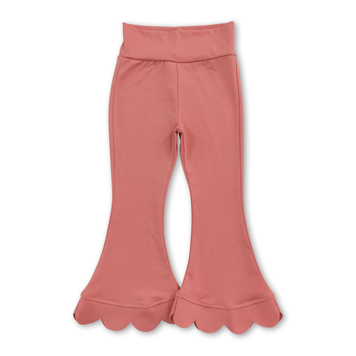 High waist peach cotton scallop kids girls flare pants