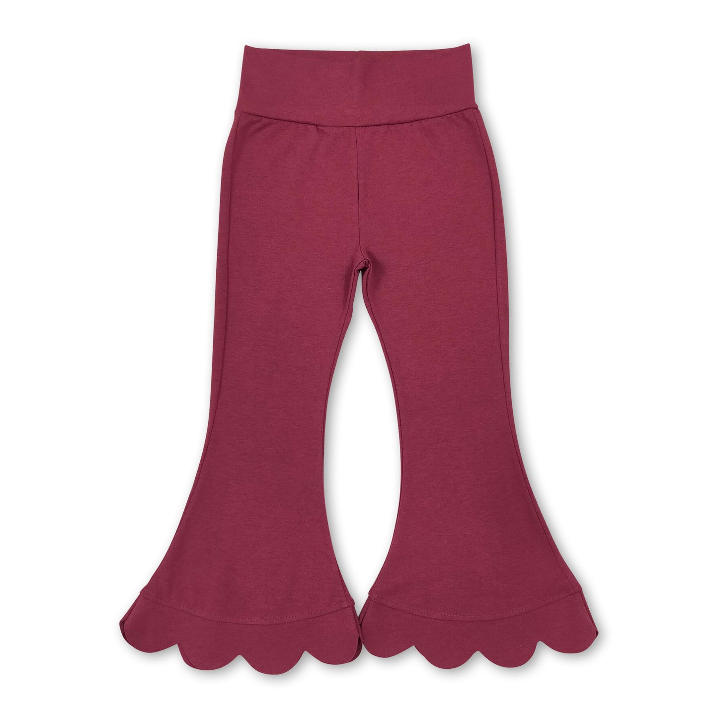 High waist rose red cotton scallop kids girls flare pants