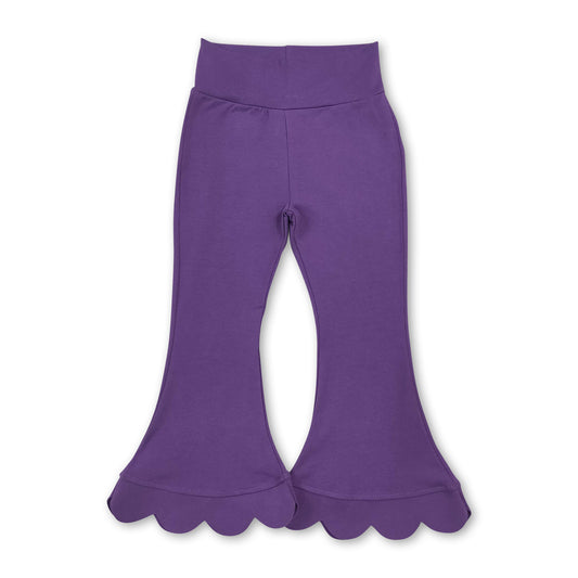 High waist purple cotton scallop kids girls flare pants